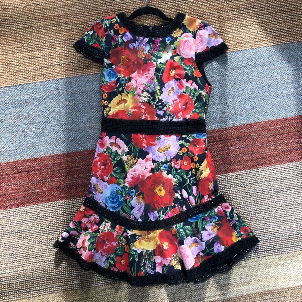 Alice & Olivia Floral Dress with Black Lace Details